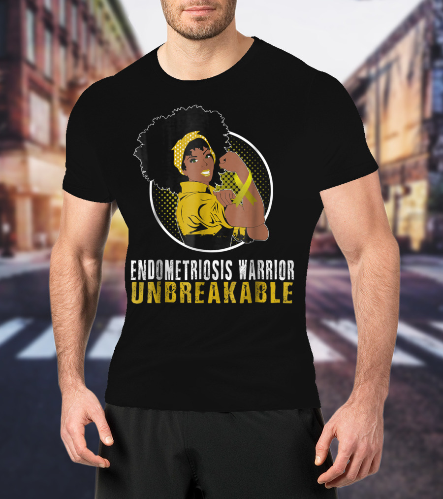 Endometriosis Warrior Unbreakable Afro Woman Yellow Bandana T-Shirt