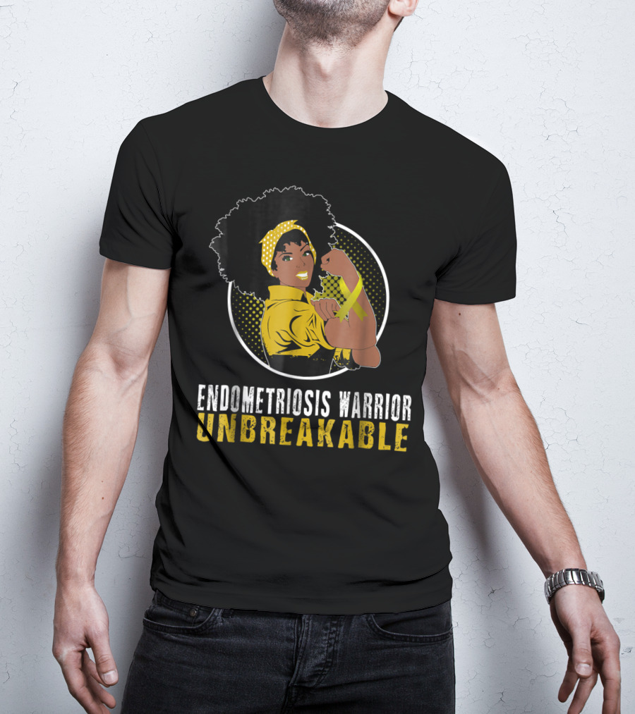 Endometriosis Warrior Unbreakable Afro Woman Yellow Bandana T-Shirt