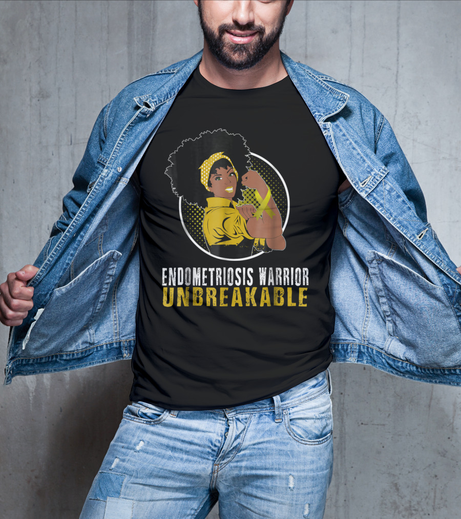 Endometriosis Warrior Unbreakable Afro Woman Yellow Bandana T-Shirt