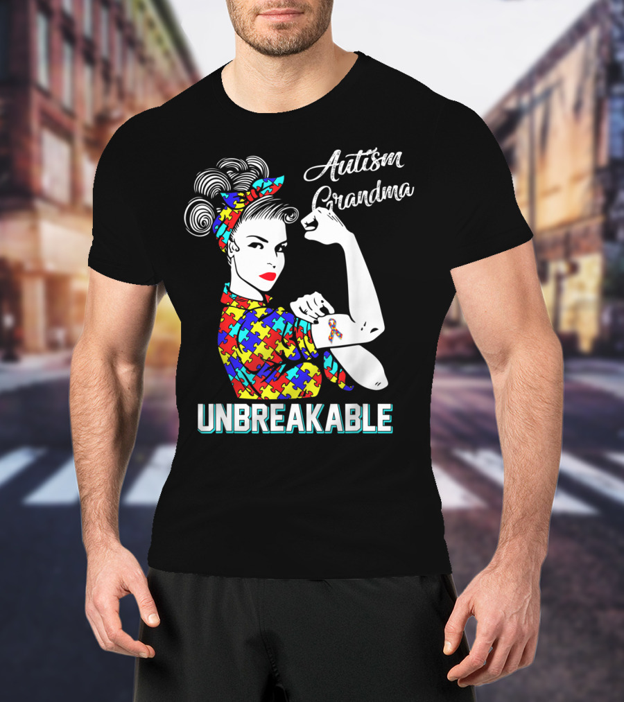 Autism Grandma Unbreakable Puzzle Pattern Awareness T-Shirt
