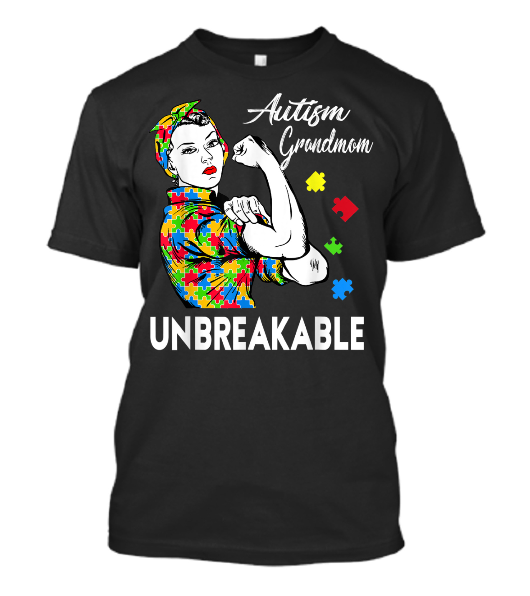 Unbreakable Autism Grandmom Autism Awareness Puzzle Pieces T-Shirt