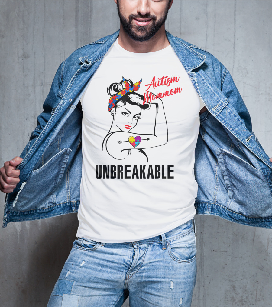 Autism Mommom Unbreakable Heart Puzzle Autism Awareness T-Shirt