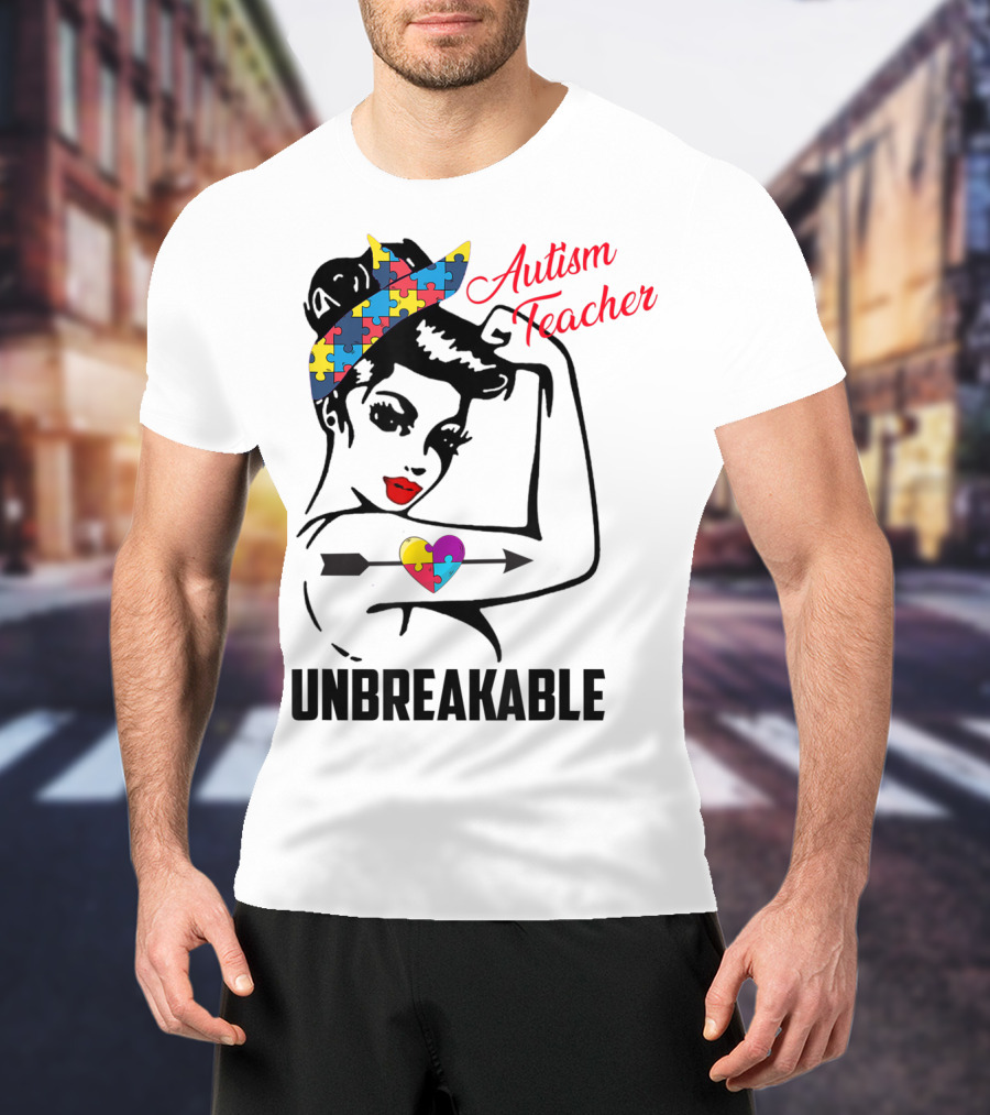 Autism Teacher Unbreakable Puzzle Heart Support Autism T-Shirt