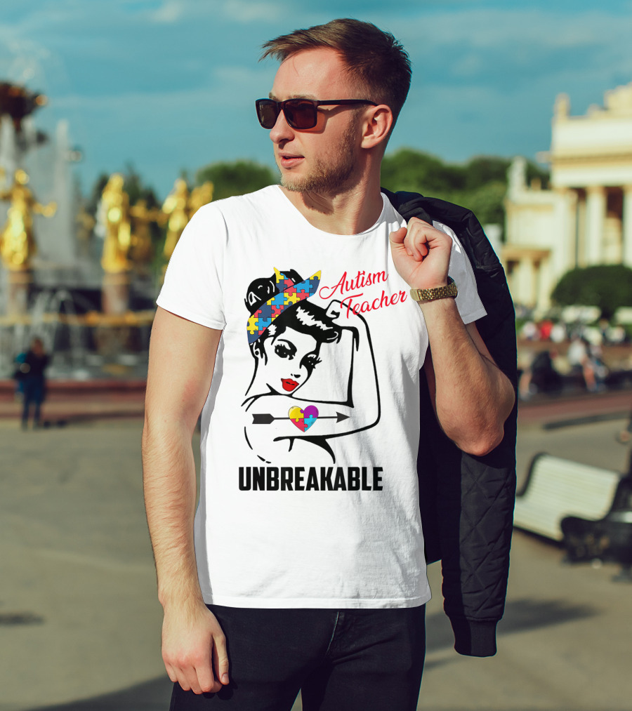 Autism Teacher Unbreakable Puzzle Heart Support Autism T-Shirt