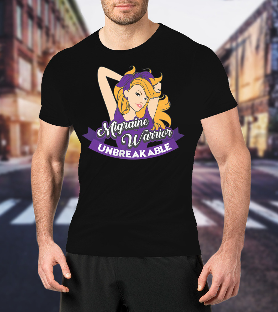 Migraine Warrior Unbreakable Awareness UP Purple Rosie Riveter T-Shirt