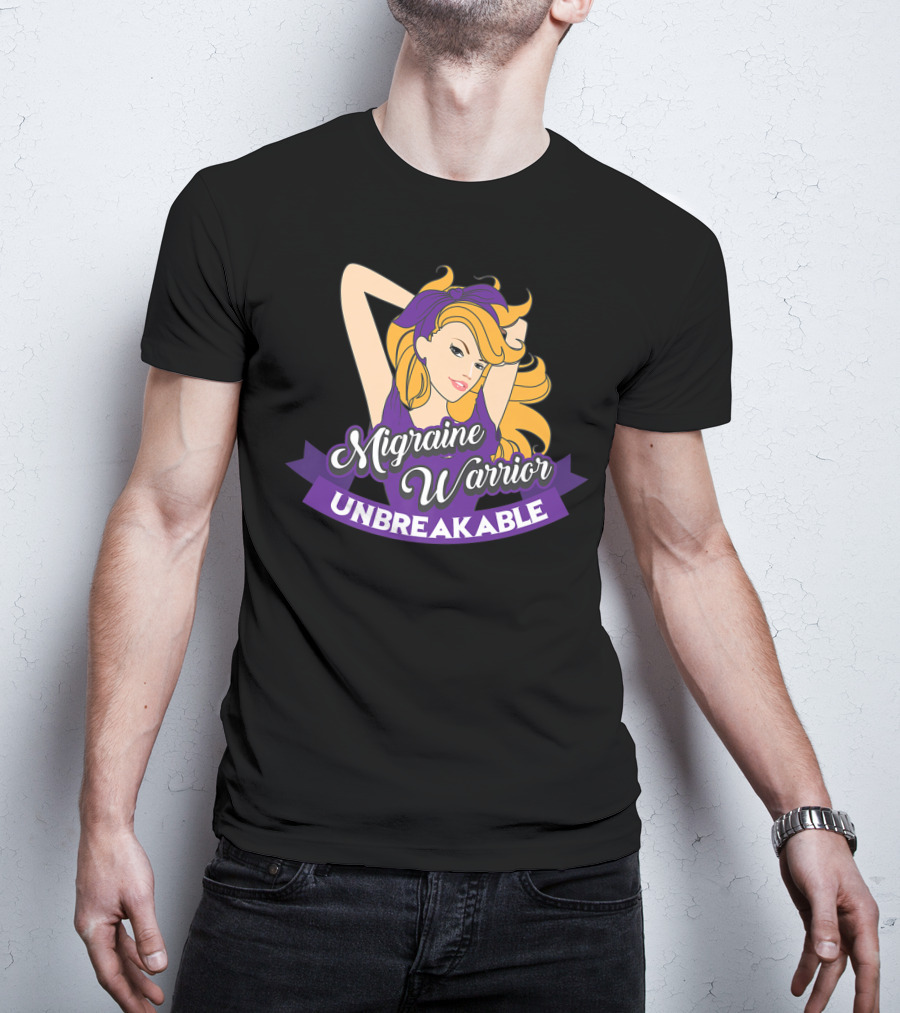 Migraine Warrior Unbreakable Awareness UP Purple Rosie Riveter T-Shirt