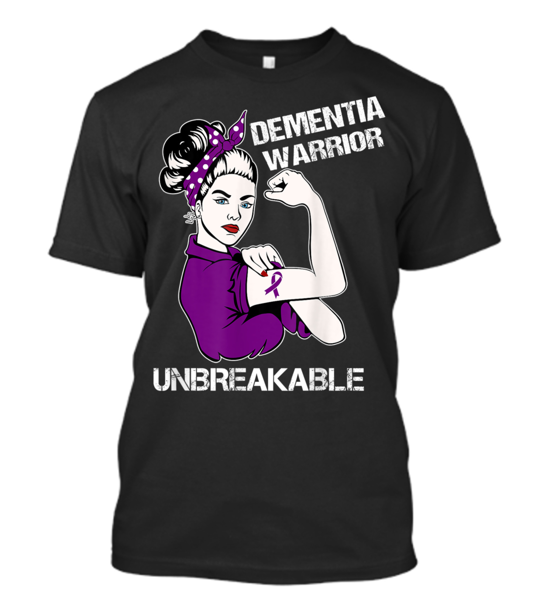 Dementia Warrior Unbreakable Purple Ribbon Rosie The Riveter T-Shirt