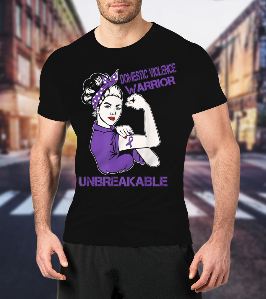 Domestic Violence Warrior Unbreakable Purple Ribbon Empowerment T-Shirt