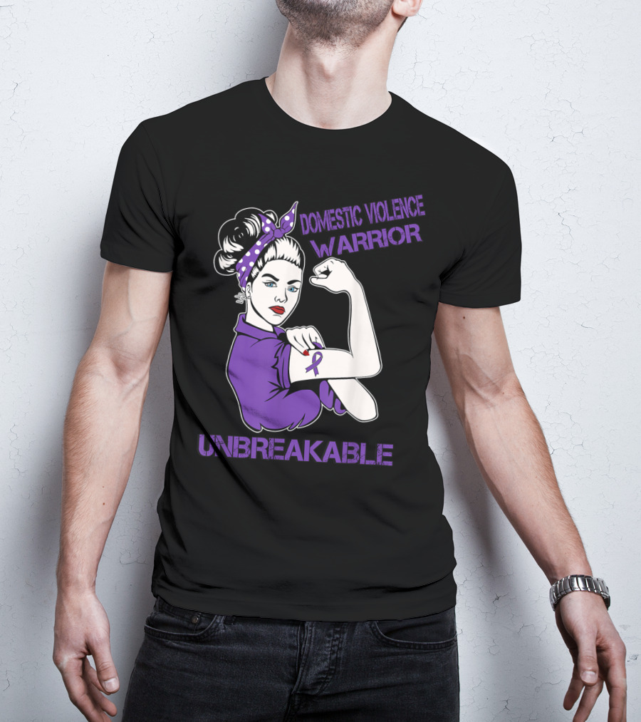 Domestic Violence Warrior Unbreakable Purple Ribbon Empowerment T-Shirt