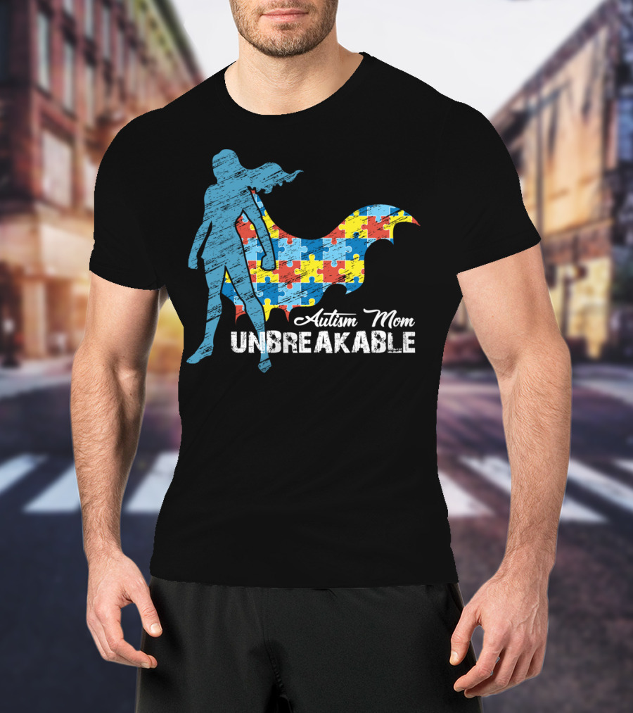 Autism Mom Unbreakable Puzzle Cape Superhero T-Shirt
