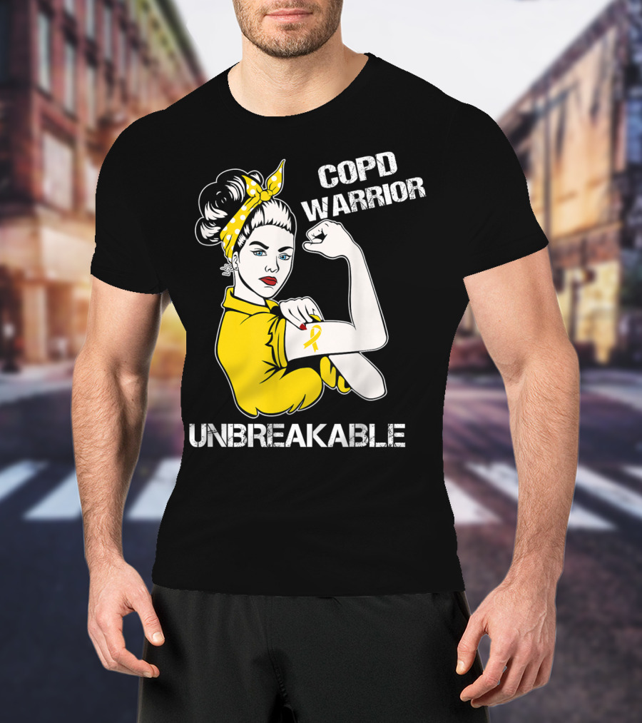 COPD Warrior Unbreakable Rosie Riveter Style Yellow T-Shirt
