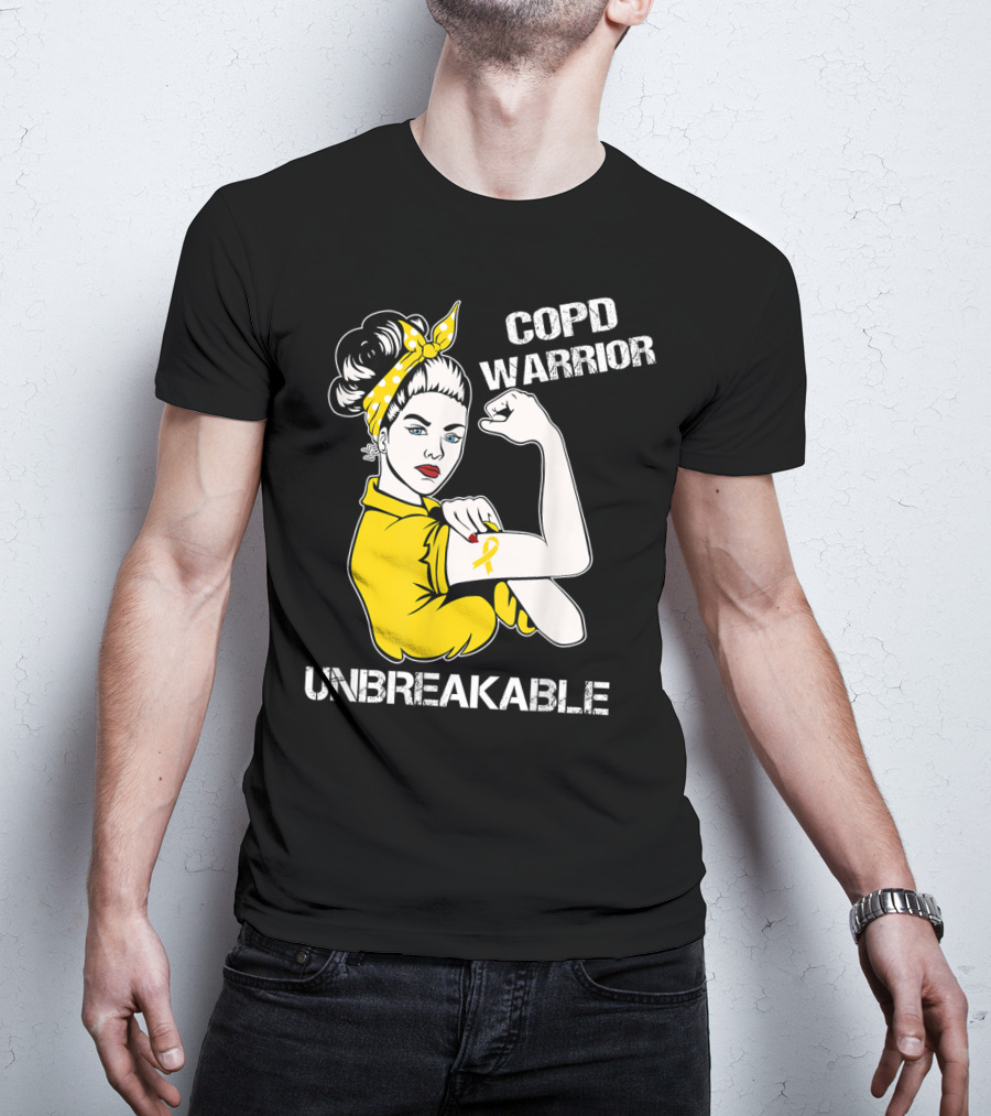 COPD Warrior Unbreakable Rosie Riveter Style Yellow T-Shirt