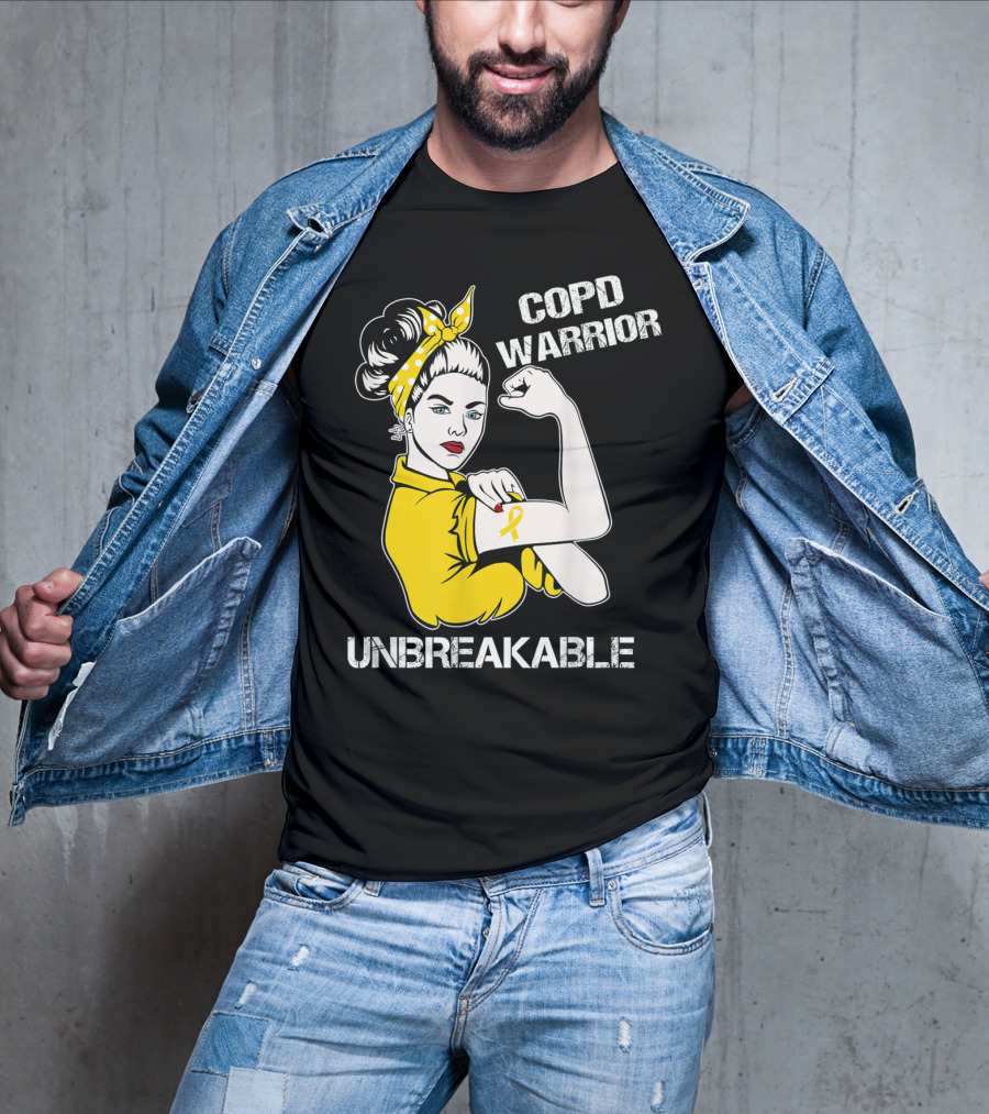 COPD Warrior Unbreakable Rosie Riveter Style Yellow T-Shirt
