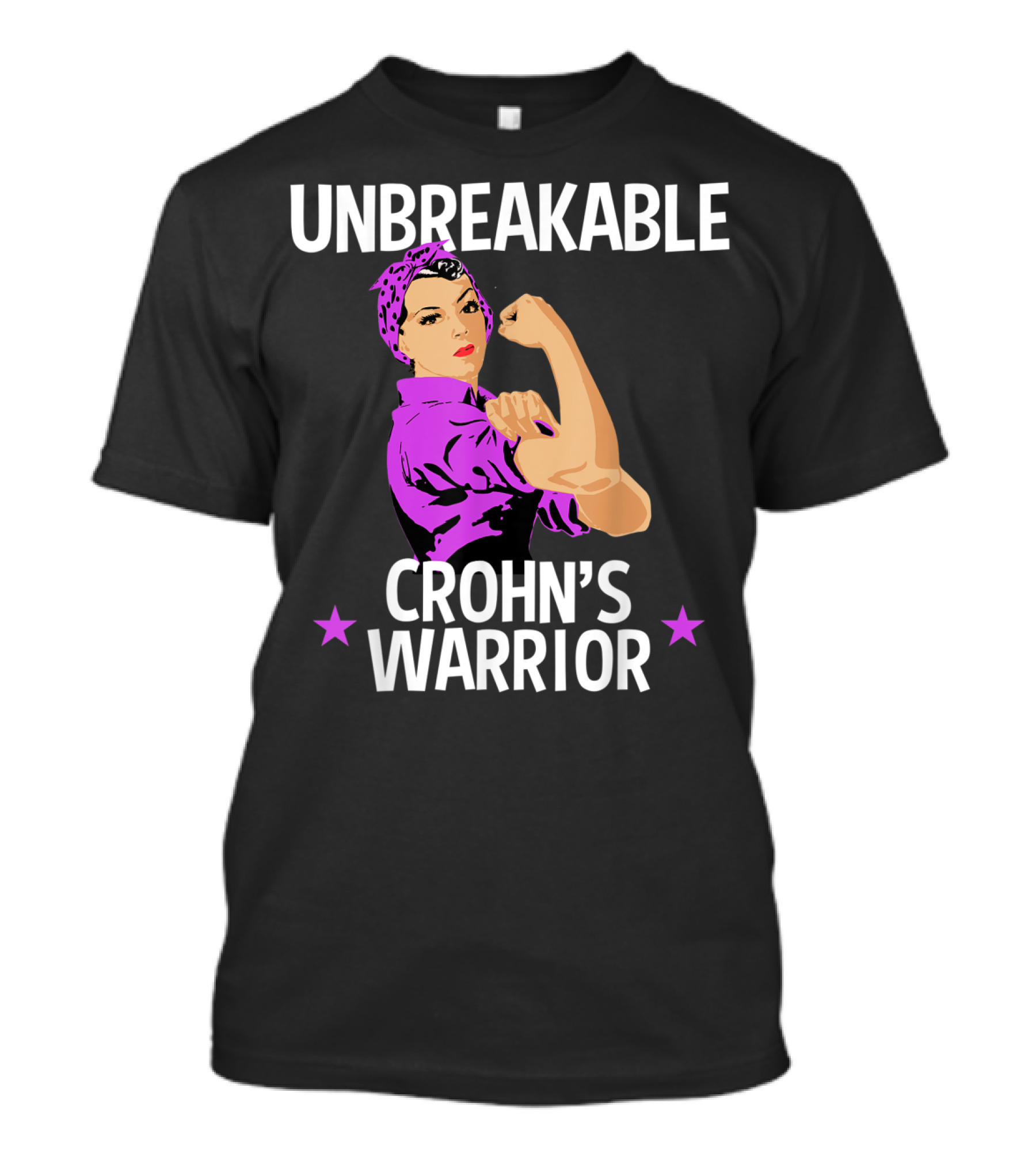 Unbreakable Crohn's Warrior Purple Awareness Rosie The Riveter T-Shirt