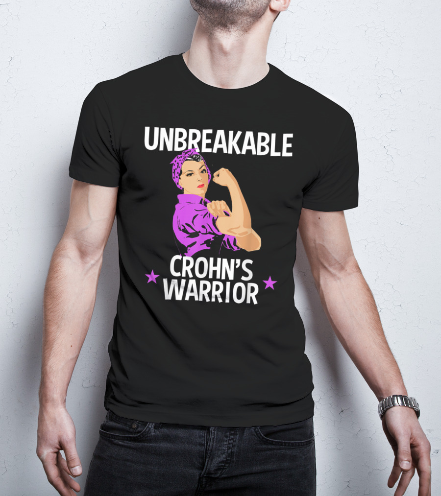 Unbreakable Crohn's Warrior Purple Awareness Rosie The Riveter T-Shirt