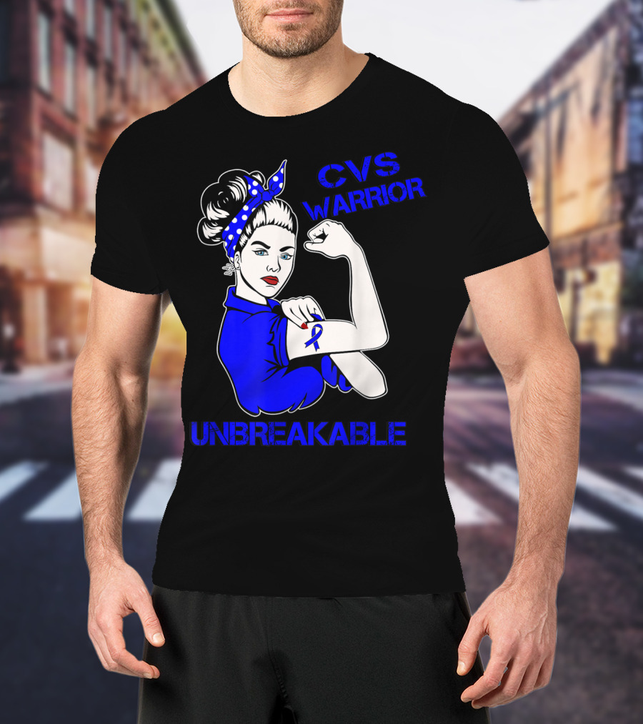 CVS Warrior Unbreakable Rosie The Riveter Style Blue Awareness T-Shirt
