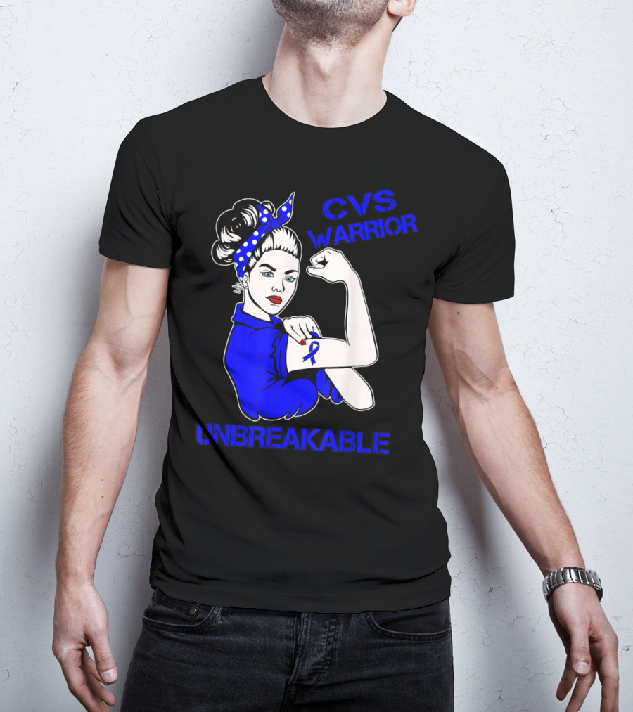 CVS Warrior Unbreakable Rosie The Riveter Style Blue Awareness T-Shirt