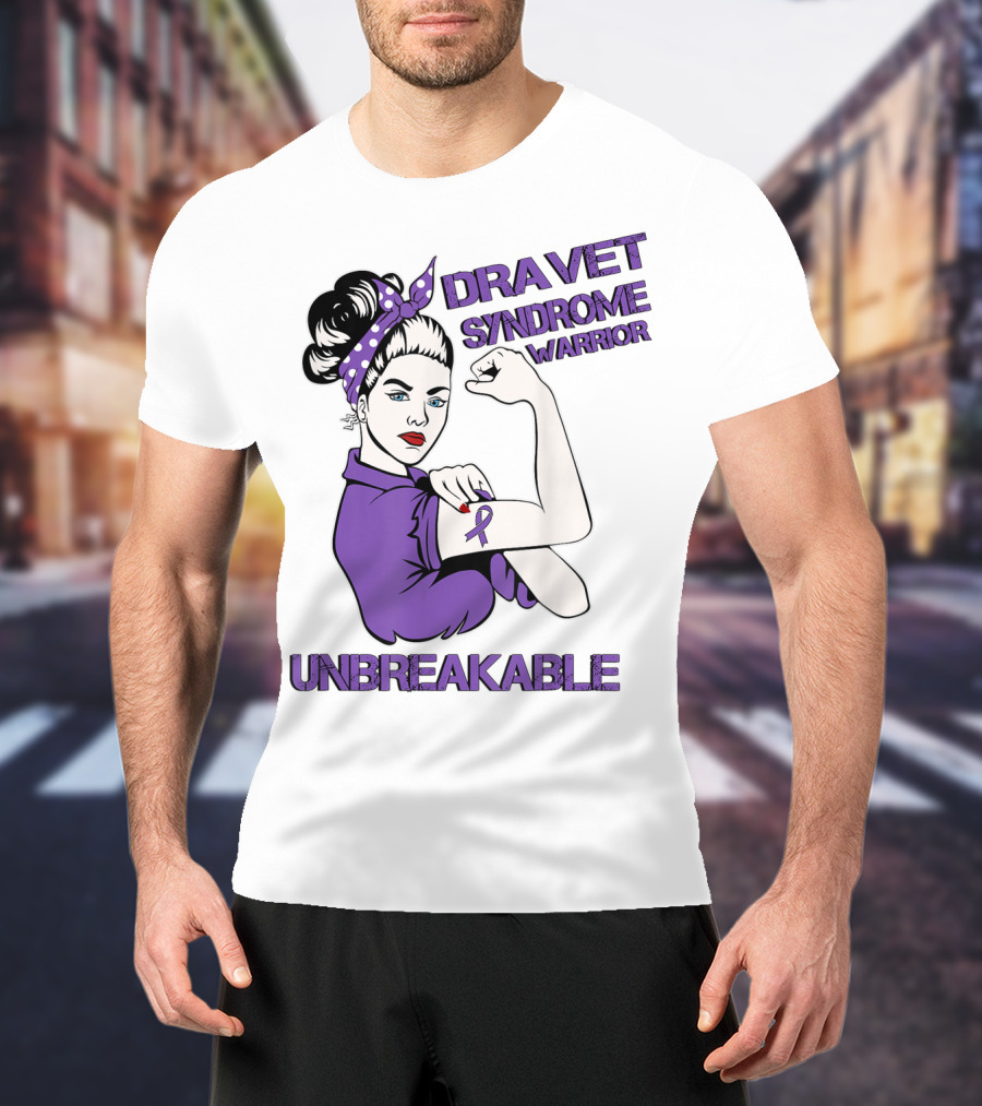 Dravet Syndrome Warrior Unbreakable Rosie Riveter Style Purple T-Shirt