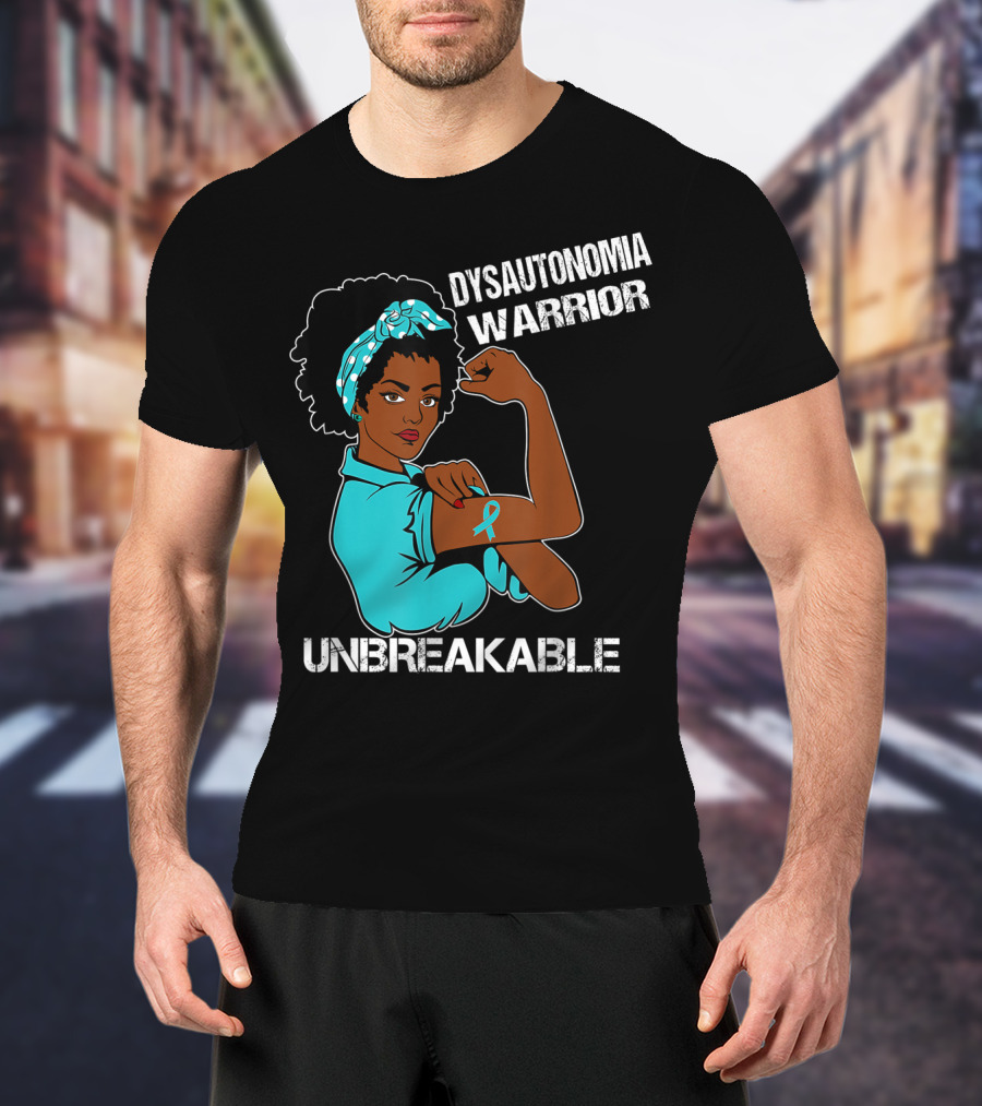 Dysautonomia Warrior Unbreakable Rosie The Riveter Style Blue Awareness T-Shirt