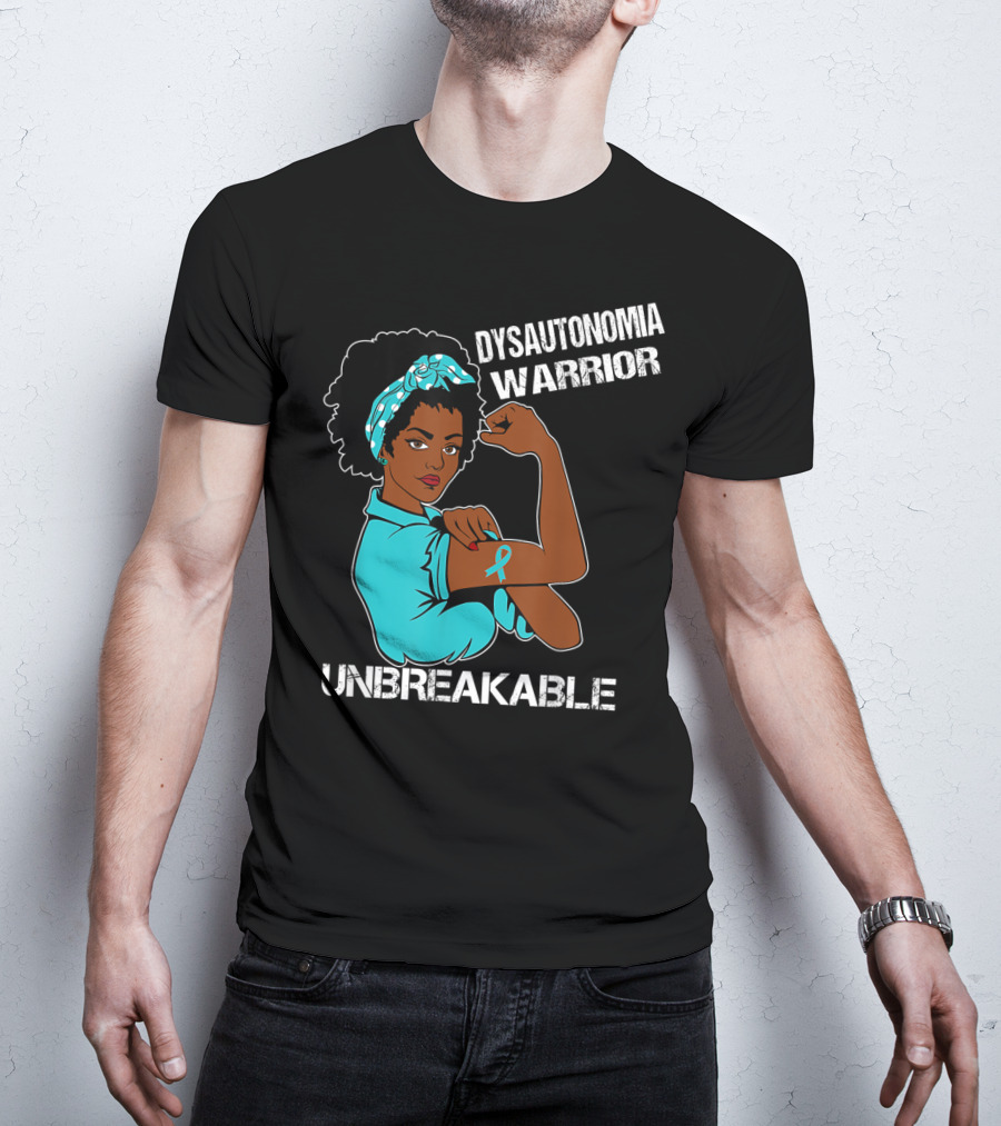 Dysautonomia Warrior Unbreakable Rosie The Riveter Style Blue Awareness T-Shirt