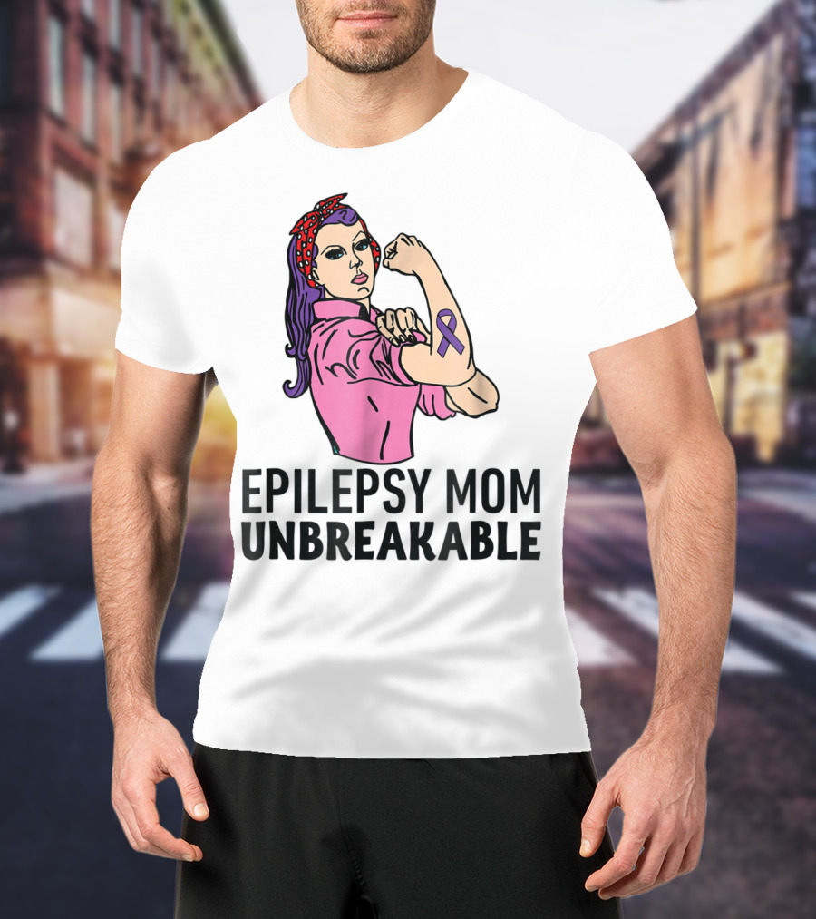 Epilepsy Mom Unbreakable Women Mother Purple Ribbon Empowerment T-Shirt