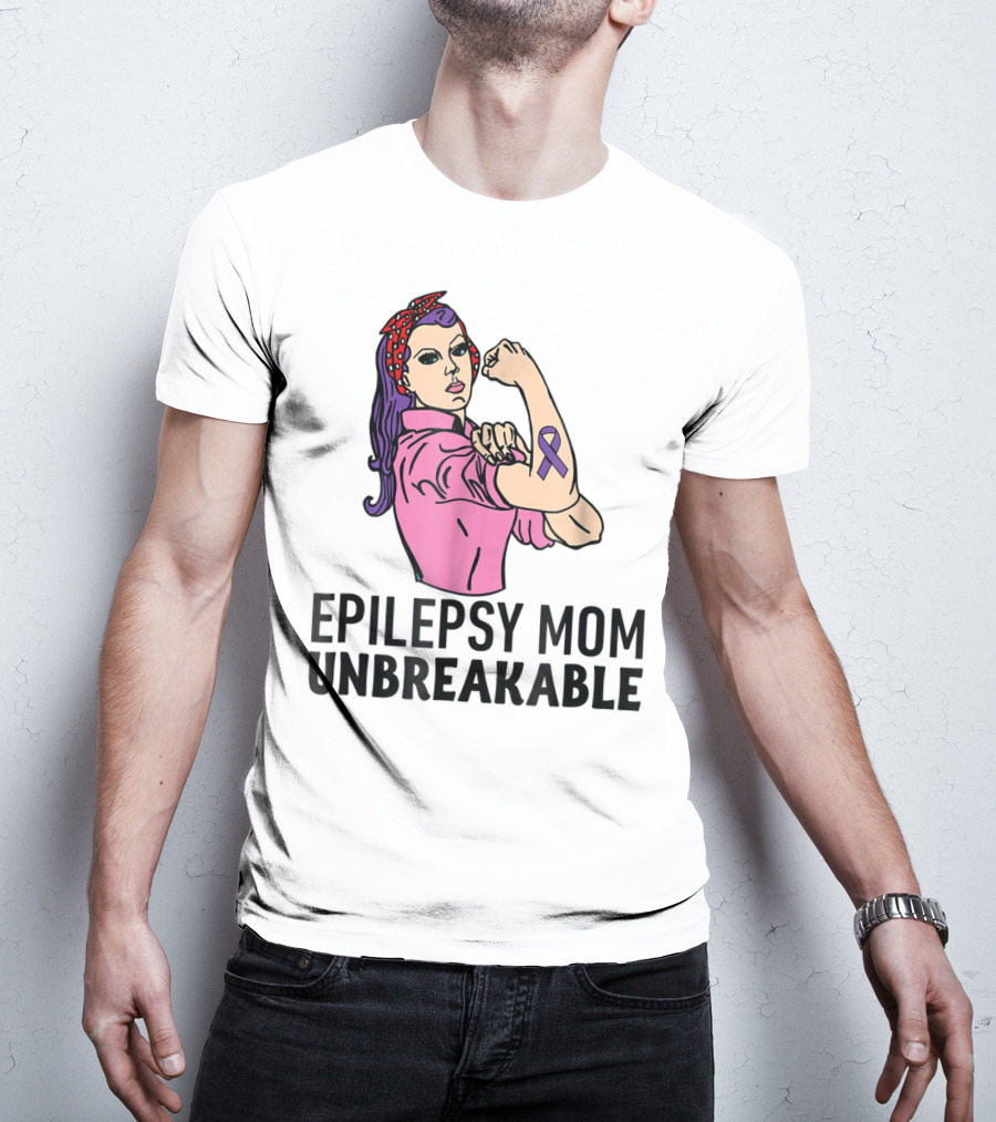 Epilepsy Mom Unbreakable Women Mother Purple Ribbon Empowerment T-Shirt