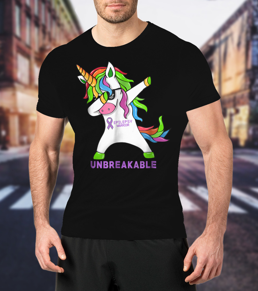 Epilepsy Warrior Unbreakable Dab Unicorn Rainbow Mane T-Shirt