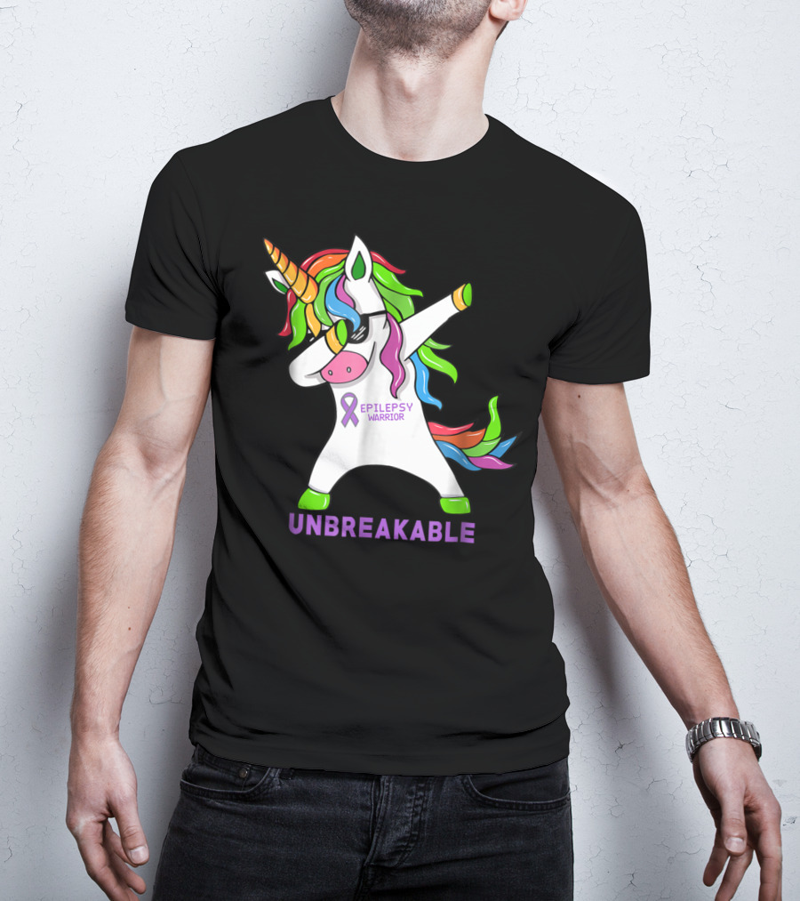 Epilepsy Warrior Unbreakable Dab Unicorn Rainbow Mane T-Shirt
