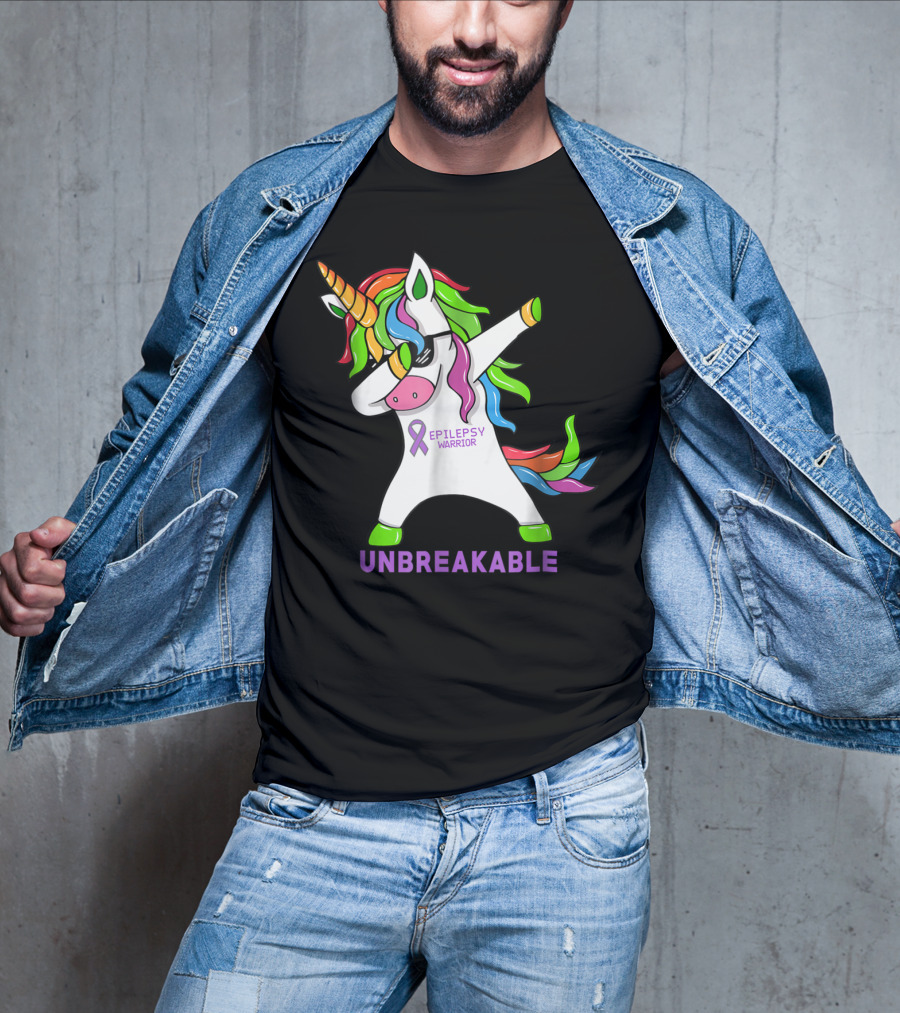 Epilepsy Warrior Unbreakable Dab Unicorn Rainbow Mane T-Shirt