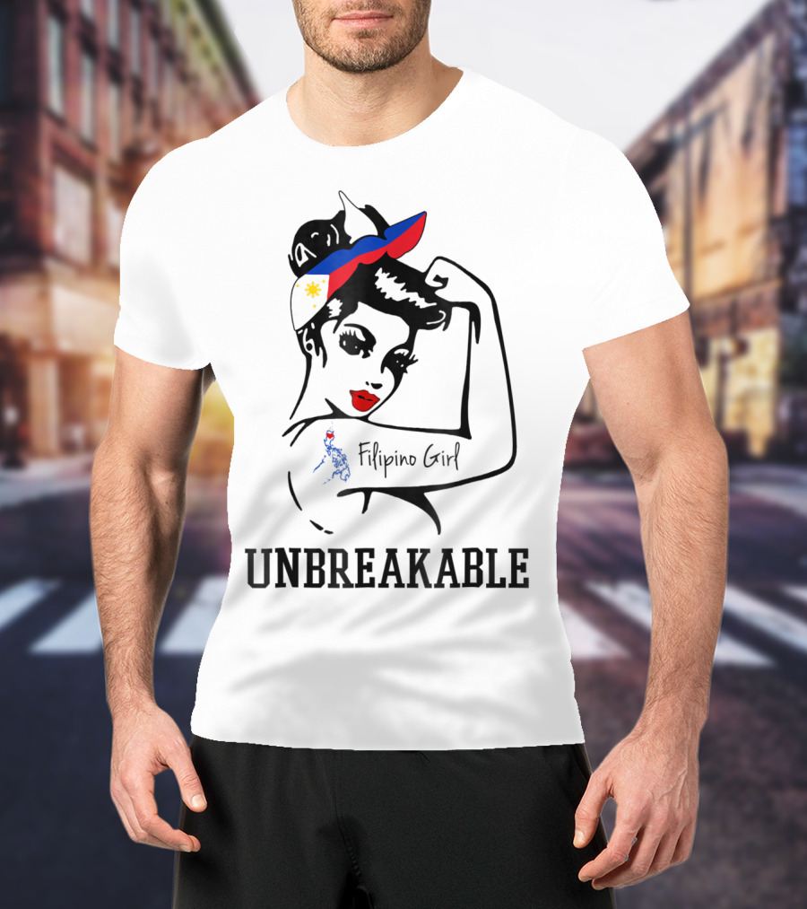 Filipino Girl Unbreakable Rosie The Riveter Style With Philippine Flag Elements T-Shirt