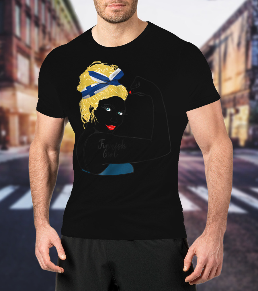 Finnish Girl Unbreakable Rosie The Riveter Style With Flag Headscarf T-Shirt