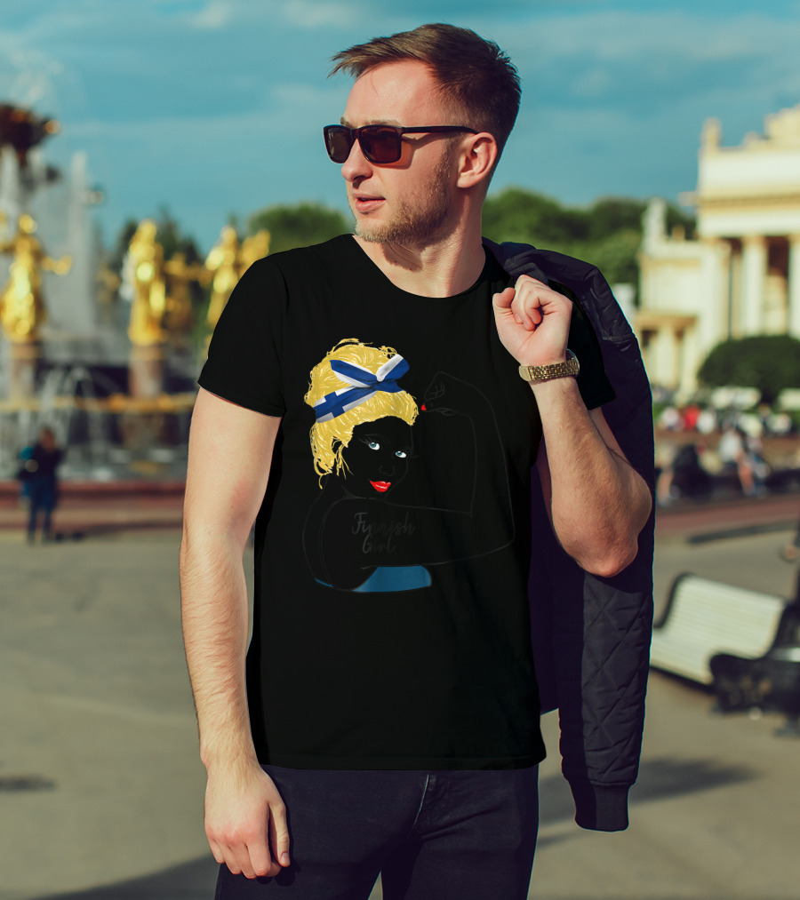 Finnish Girl Unbreakable Rosie The Riveter Style With Flag Headscarf T-Shirt