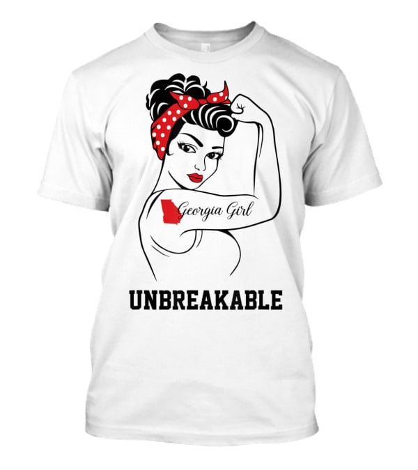 Georgia Girl Unbreakable Rosie The Riveter Style With Red Polka Dot Bandana T-Shirt