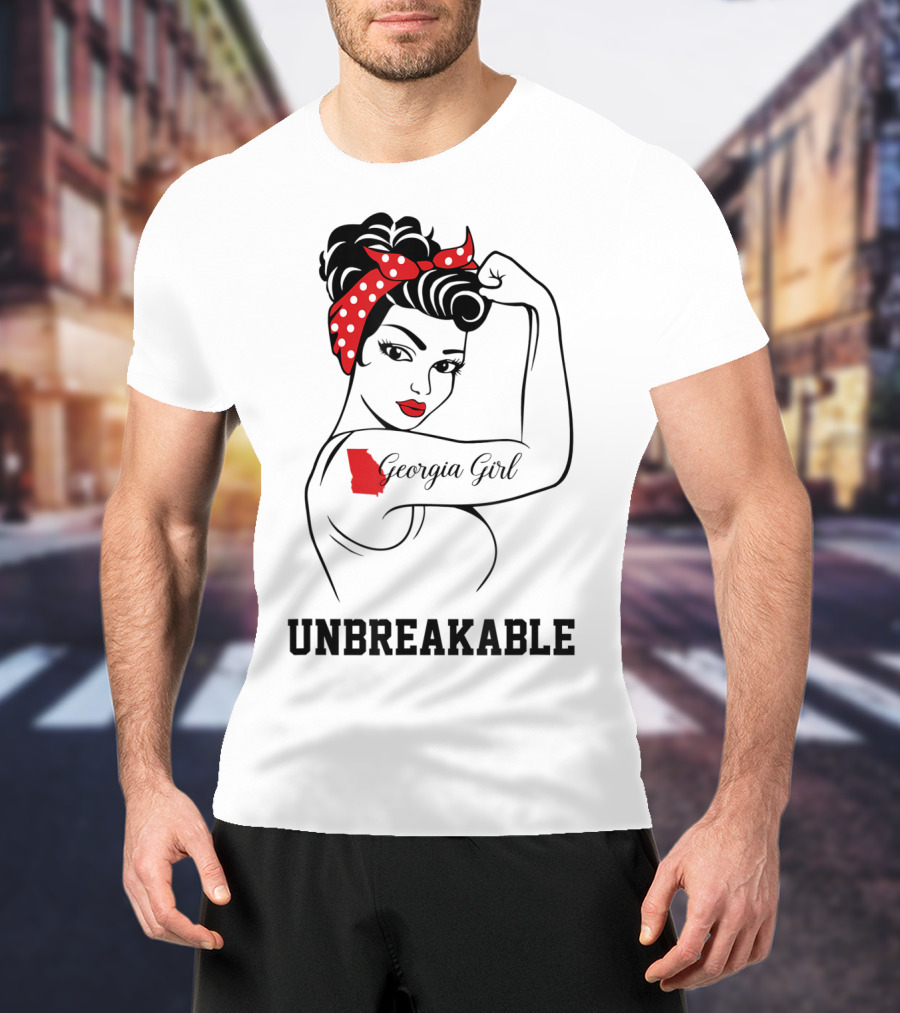 Georgia Girl Unbreakable Rosie The Riveter Style With Red Polka Dot Bandana T-Shirt