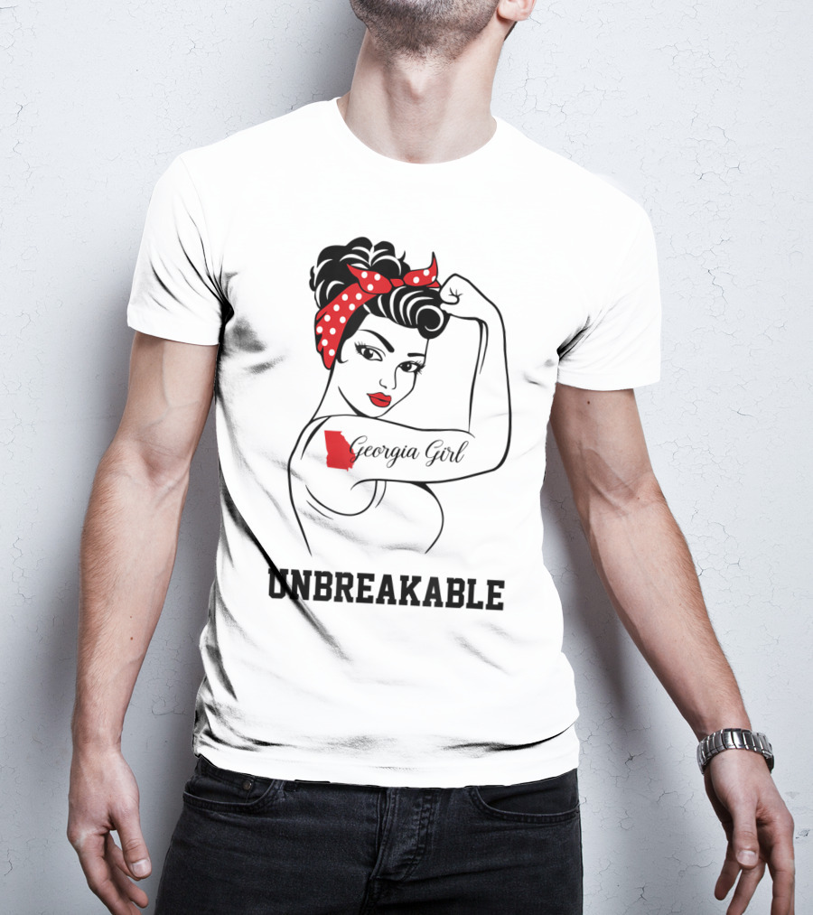Georgia Girl Unbreakable Rosie The Riveter Style With Red Polka Dot Bandana T-Shirt