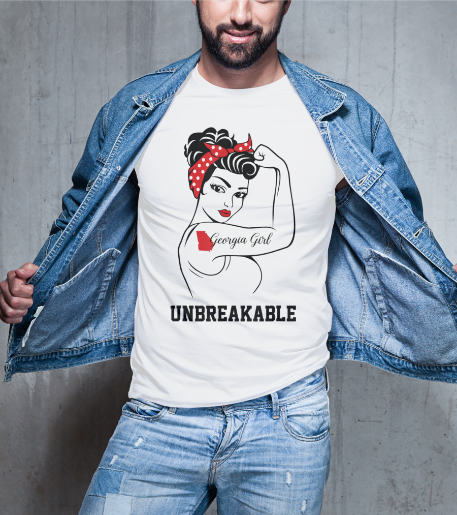Georgia Girl Unbreakable Rosie The Riveter Style With Red Polka Dot Bandana T-Shirt