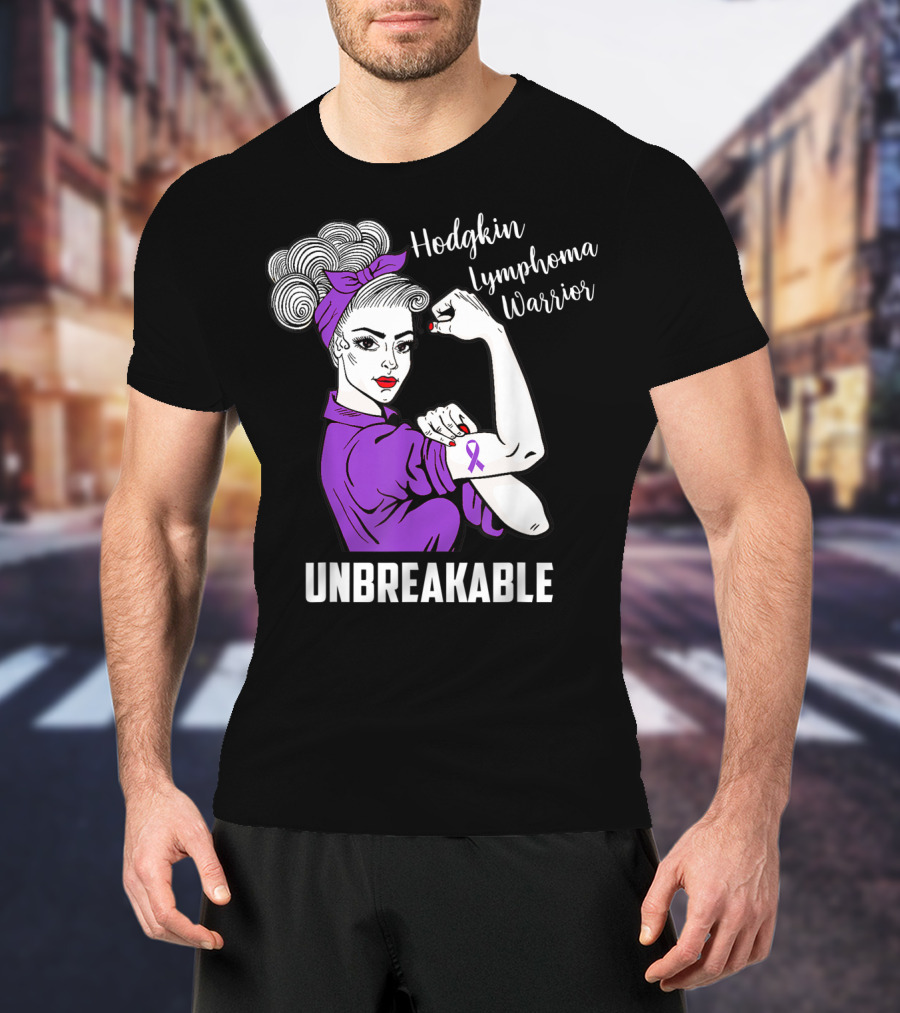 Hodgkin Lymphoma Warrior Unbreakable Rosie The Riveter Awareness T-Shirt