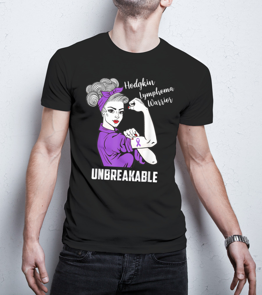 Hodgkin Lymphoma Warrior Unbreakable Rosie The Riveter Awareness T-Shirt