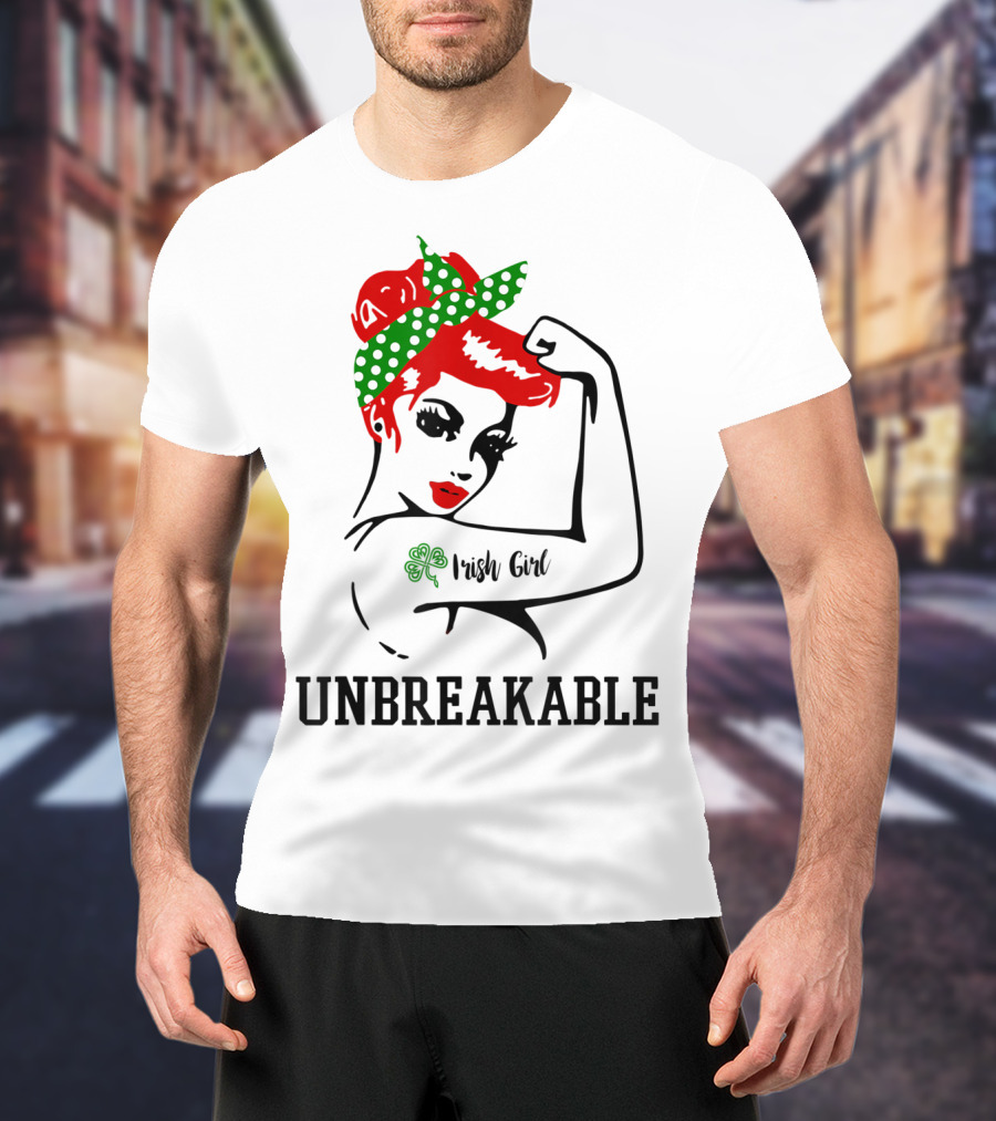 Irish Girl Unbreakable Shamrock Tattoo Rosie Riveter T-Shirt
