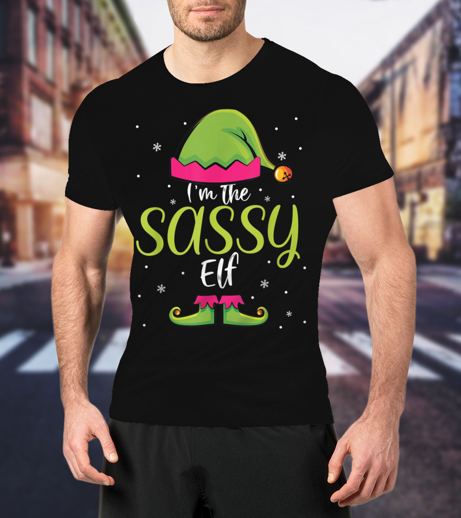 I'm The Sassy Elf Christmas Hat And Shoes Snowflakes T-Shirt