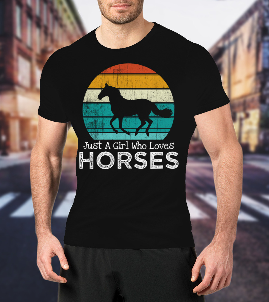 Just A Girl Who Loves Horses Retro Sunset Horse Girls T-Shirt