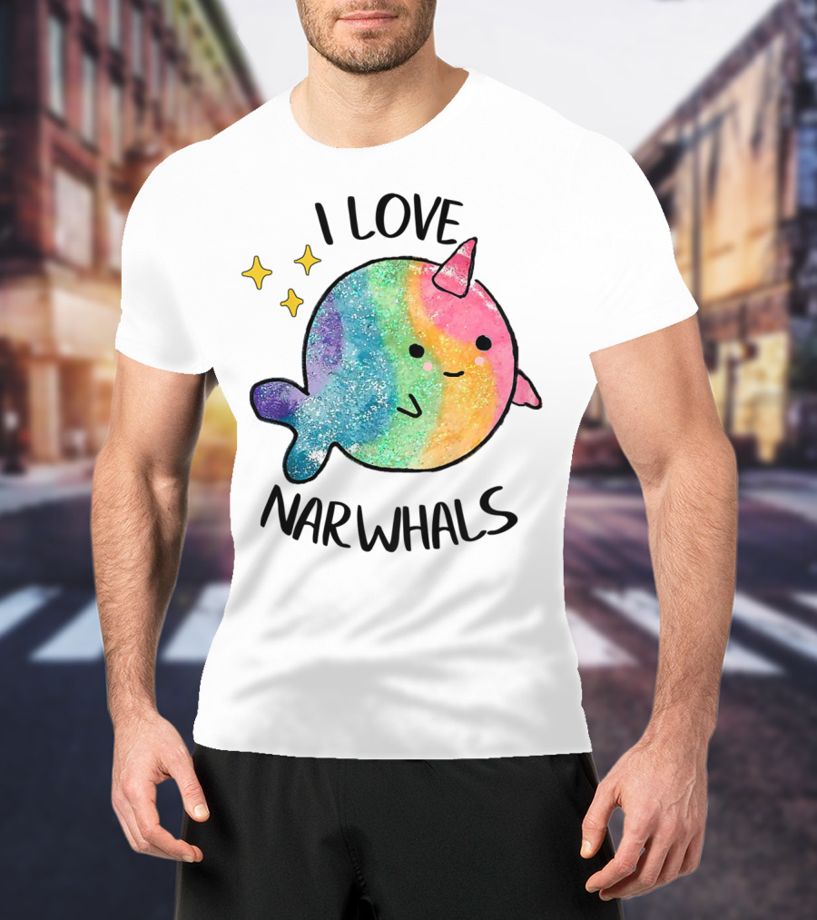 I Love Narwhals Rainbow Whale Kids T-Shirt