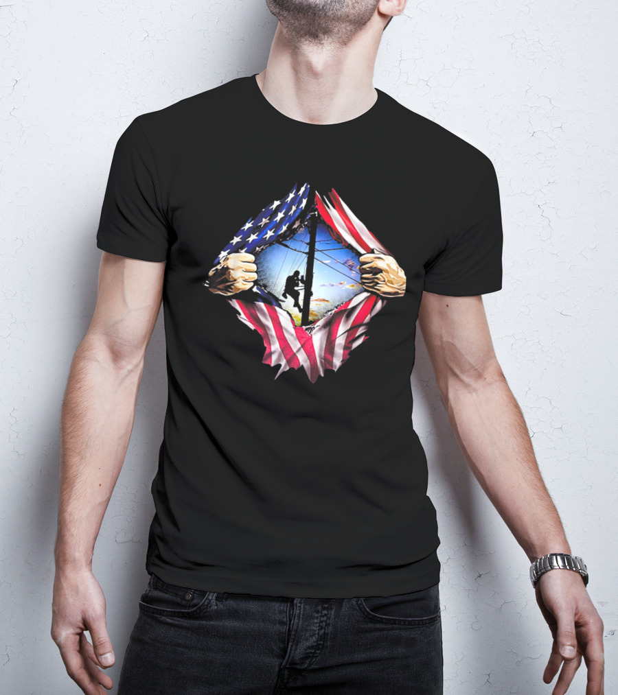 American Flag Lineman USA Patriotic Power Worker T-Shirt