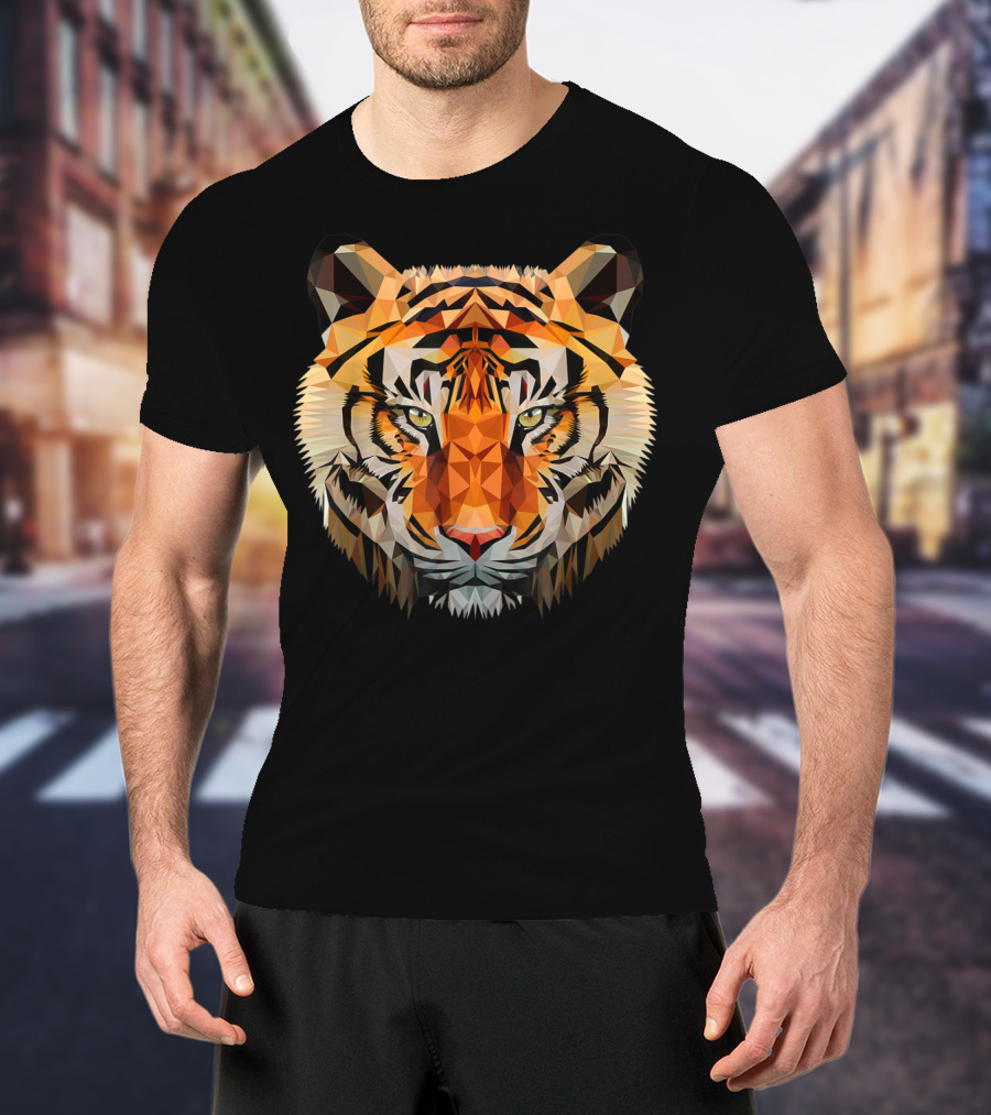 Geometric Triangular Low Poly Tiger Head T-Shirt