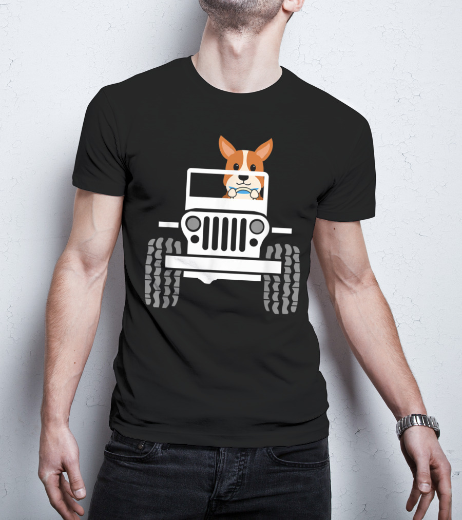 Mens Funny Cute Corgi Jeep Dog T-Shirt