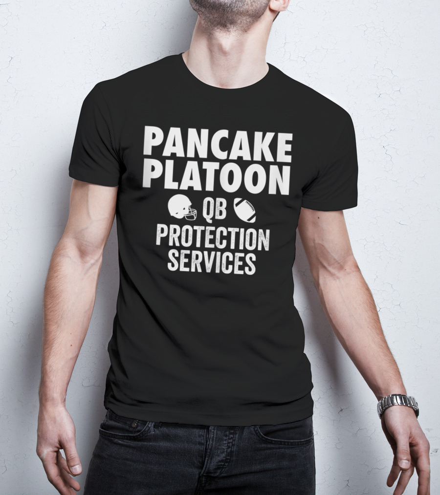 Pancake Platoon QB Protection Services Football Offensive Lineman Line T-Shirt