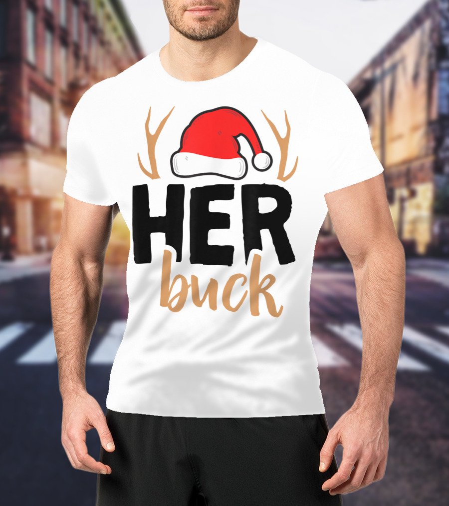 Her Buck Christmas Antlers Santa Hat Matching Mens T-Shirt