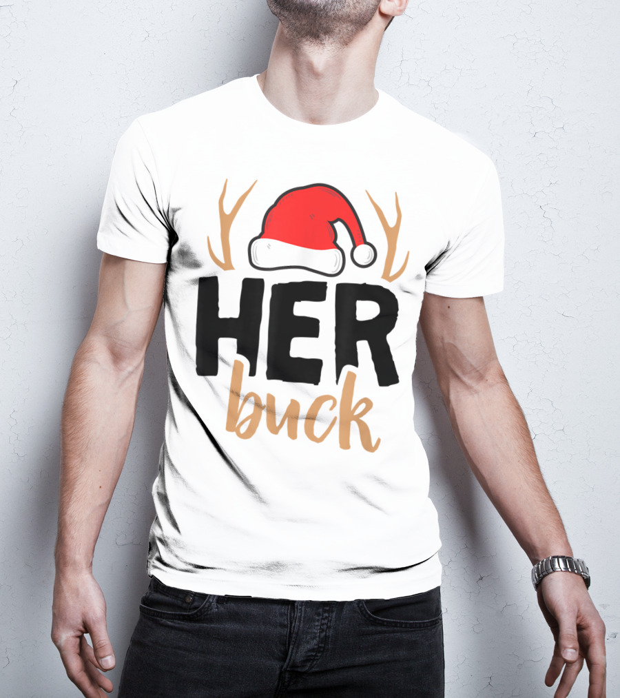 Her Buck Christmas Antlers Santa Hat Matching Mens T-Shirt
