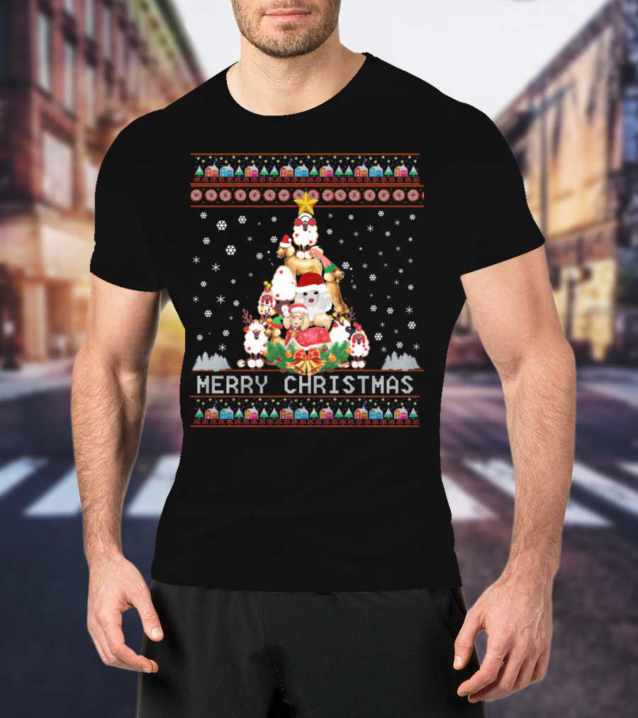 Merry Christmas Poodles And Santa Festive T-Shirt