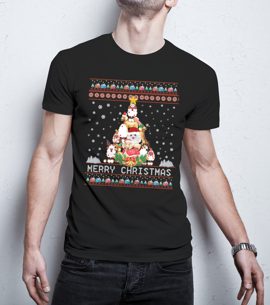 Merry Christmas Poodles And Santa Festive T-Shirt